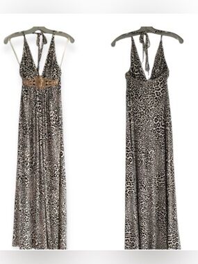SKY Leopard Print Maxi Dress w Gold/ Rhinestones Cut Outs - “ CAVALLI VIBES”